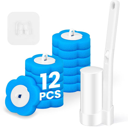Disposable Toilet Brush and Holder Set, Toilet Wand Refills, Extended Handle with 12 Cleaner Refills Toilet Brush for Toilet Bowl Cleaners, Bathroom Cleaning