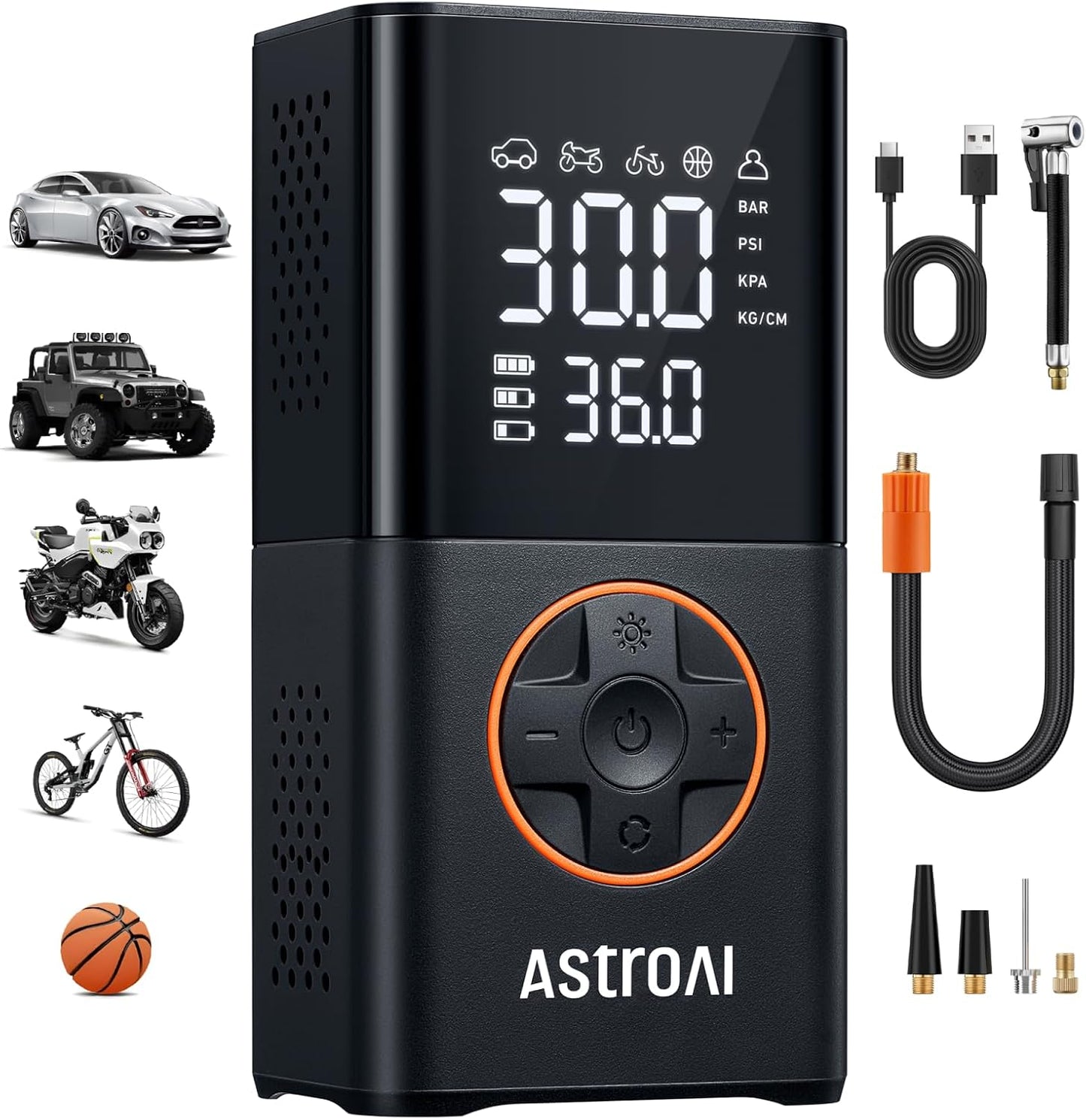 L7 Tire Inflator Portable Air Compressor Cordless Mini Bike Pump with Digital Dual Values Display, 150 PSI Car Tires Air Pump with LED Lights&Pressure Gauge for Auto, Motorcycles, Bikes, Balls