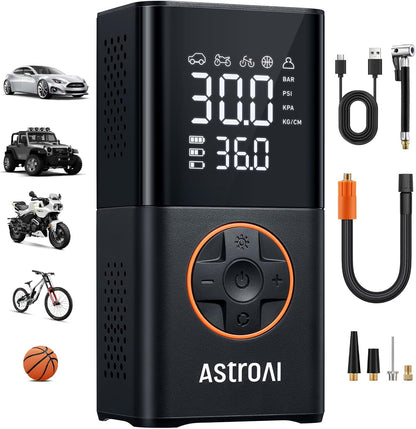 L7 Tire Inflator Portable Air Compressor Cordless Mini Bike Pump with Digital Dual Values Display, 150 PSI Car Tires Air Pump with LED Lights&Pressure Gauge for Auto, Motorcycles, Bikes, Balls