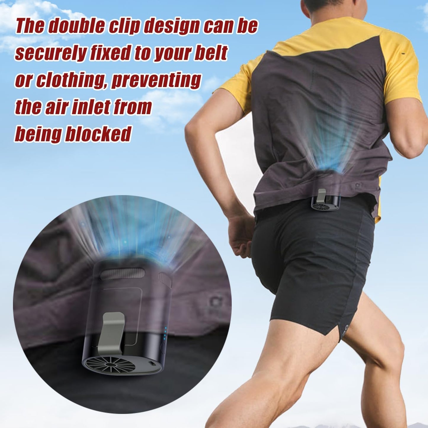 Portable Waist Fan, Clip on Belt Personal Fan, 4-Speeds, Rechargeable, Hiking, Riding, Fishing, Hands-Free Neck Hanging for Hiker, Worker, Wearable Camping, Outdoor, Jobsite, Traveling