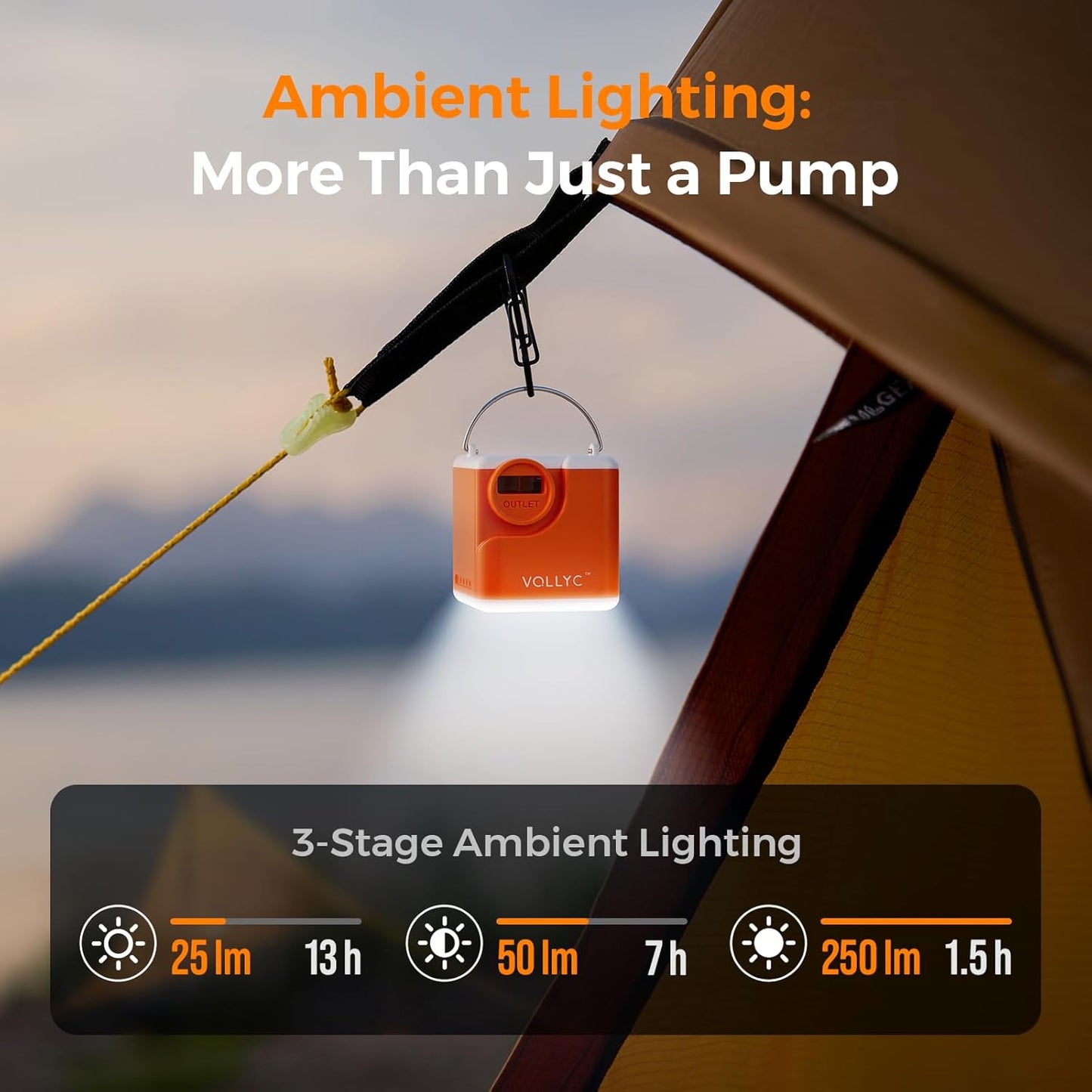 Portable Air Pump for Inflatables, 2400Mah Ultra Powerful Mini Air Mattress Pump with Camping Light, 4.5Kpa Electric Air Pump Camping Gear for Pool Float, Air Mattress,Vacuum Storage Bags