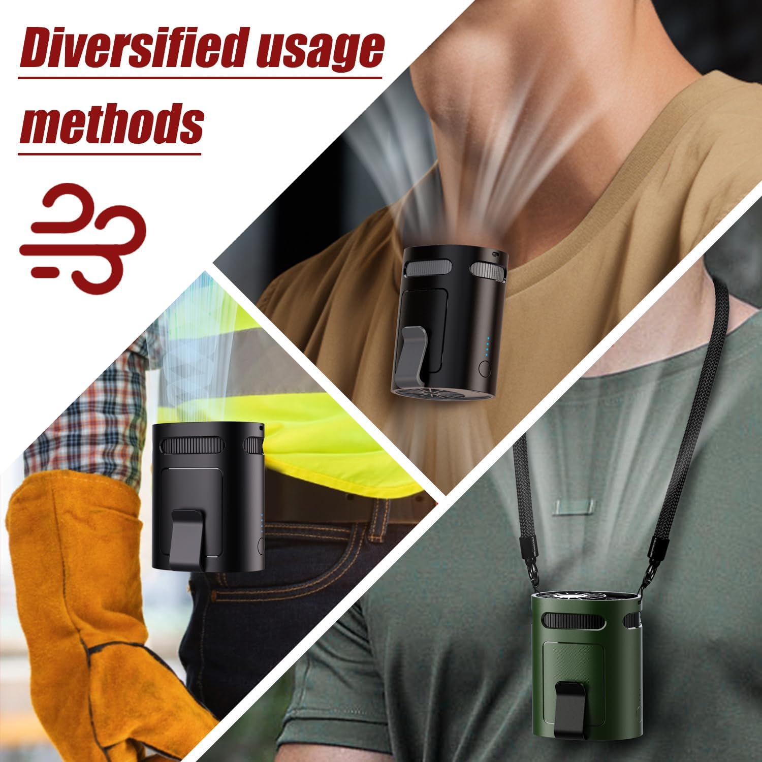Portable Waist Fan, Clip on Belt Personal Fan, 4-Speeds, Rechargeable, Hiking, Riding, Fishing, Hands-Free Neck Hanging for Hiker, Worker, Wearable Camping, Outdoor, Jobsite, Traveling