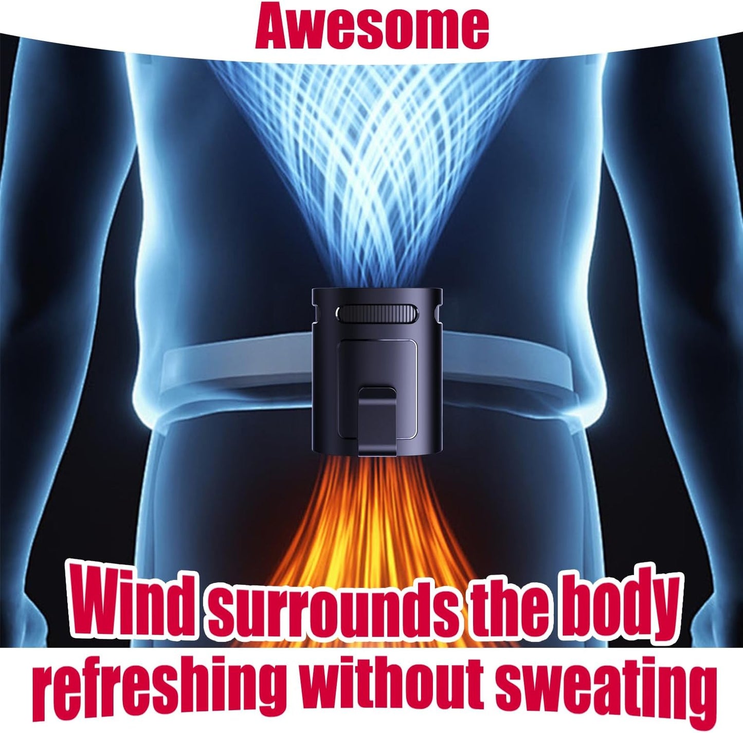 Portable Waist Fan, Clip on Belt Personal Fan, 4-Speeds, Rechargeable, Hiking, Riding, Fishing, Hands-Free Neck Hanging for Hiker, Worker, Wearable Camping, Outdoor, Jobsite, Traveling