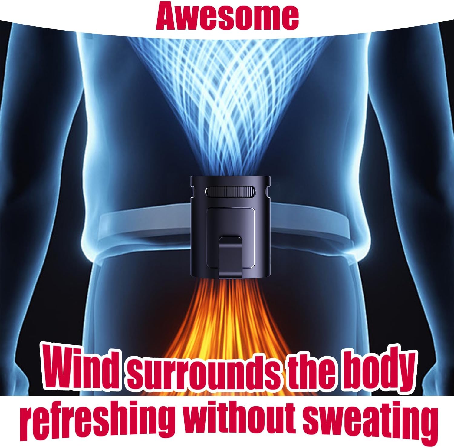 Portable Waist Fan, Clip on Belt Personal Fan, 4-Speeds, Rechargeable, Hiking, Riding, Fishing, Hands-Free Neck Hanging for Hiker, Worker, Wearable Camping, Outdoor, Jobsite, Traveling
