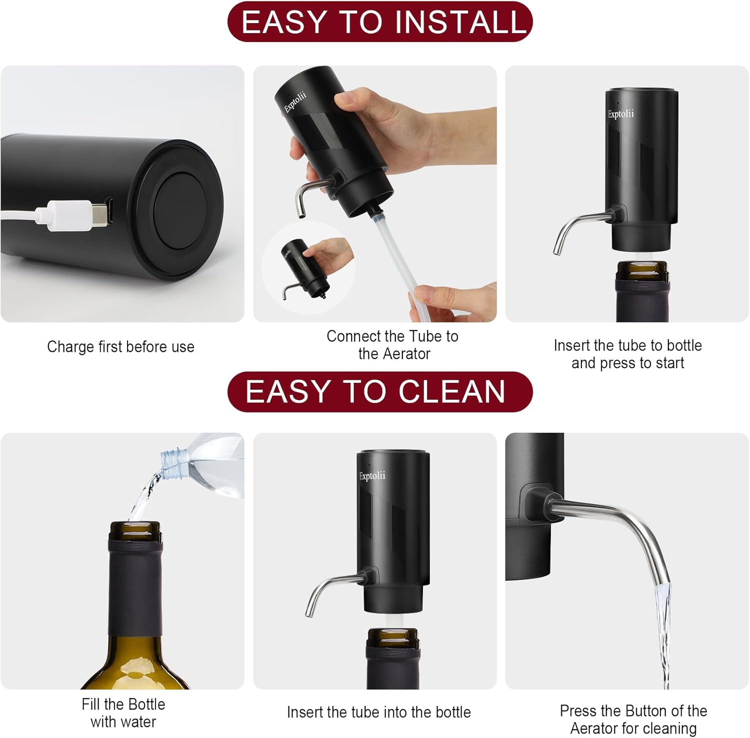 Electric Wine Aerator, Wine Decanter, Wine Dispenser, Wine Gift, Automatic One-Touch Wine Pourer Pump Wine Oxidizer for Red and White Wine Re-Chargeable