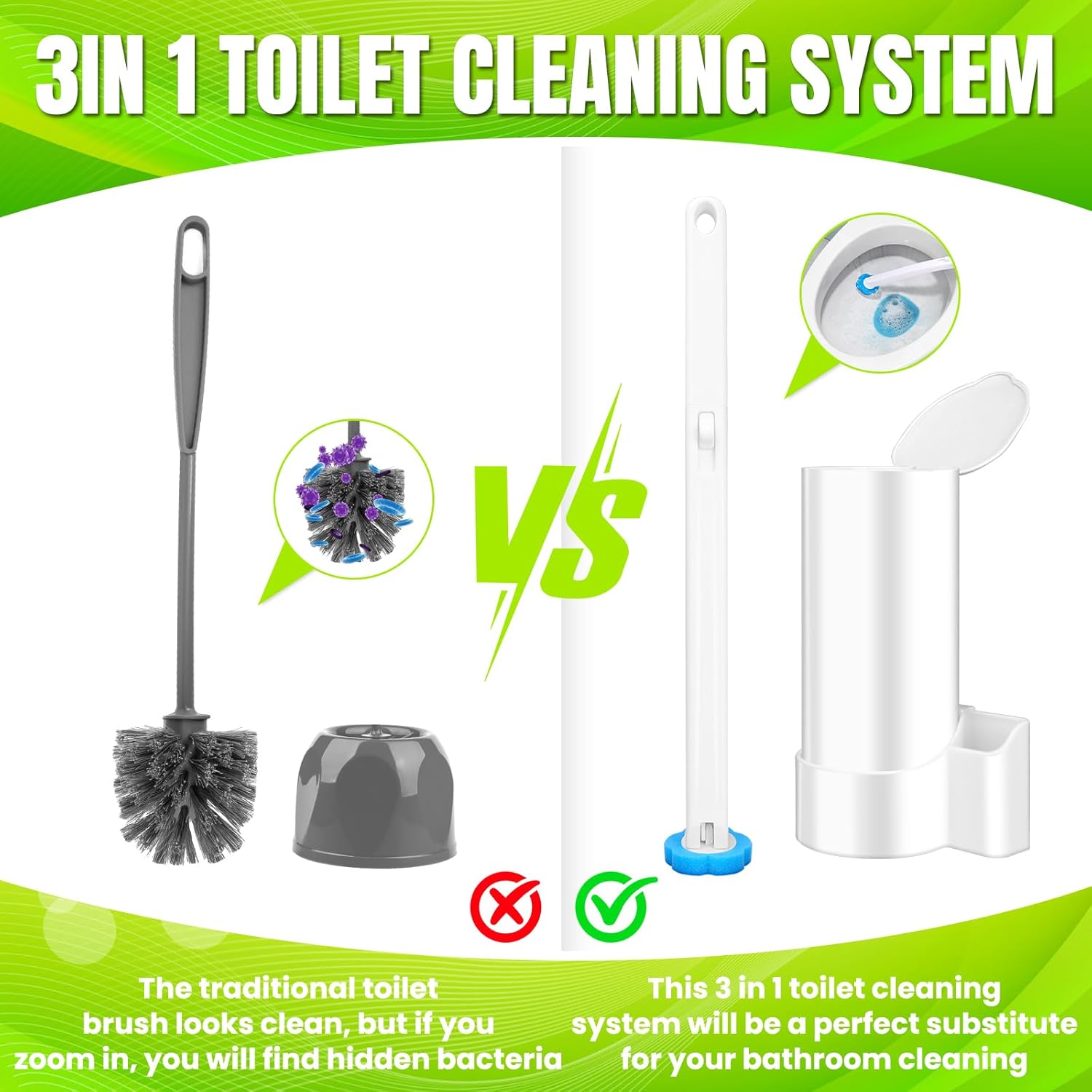 Disposable Toilet Brush and Holder Set, Toilet Wand Refills, Extended Handle with 12 Cleaner Refills Toilet Brush for Toilet Bowl Cleaners, Bathroom Cleaning