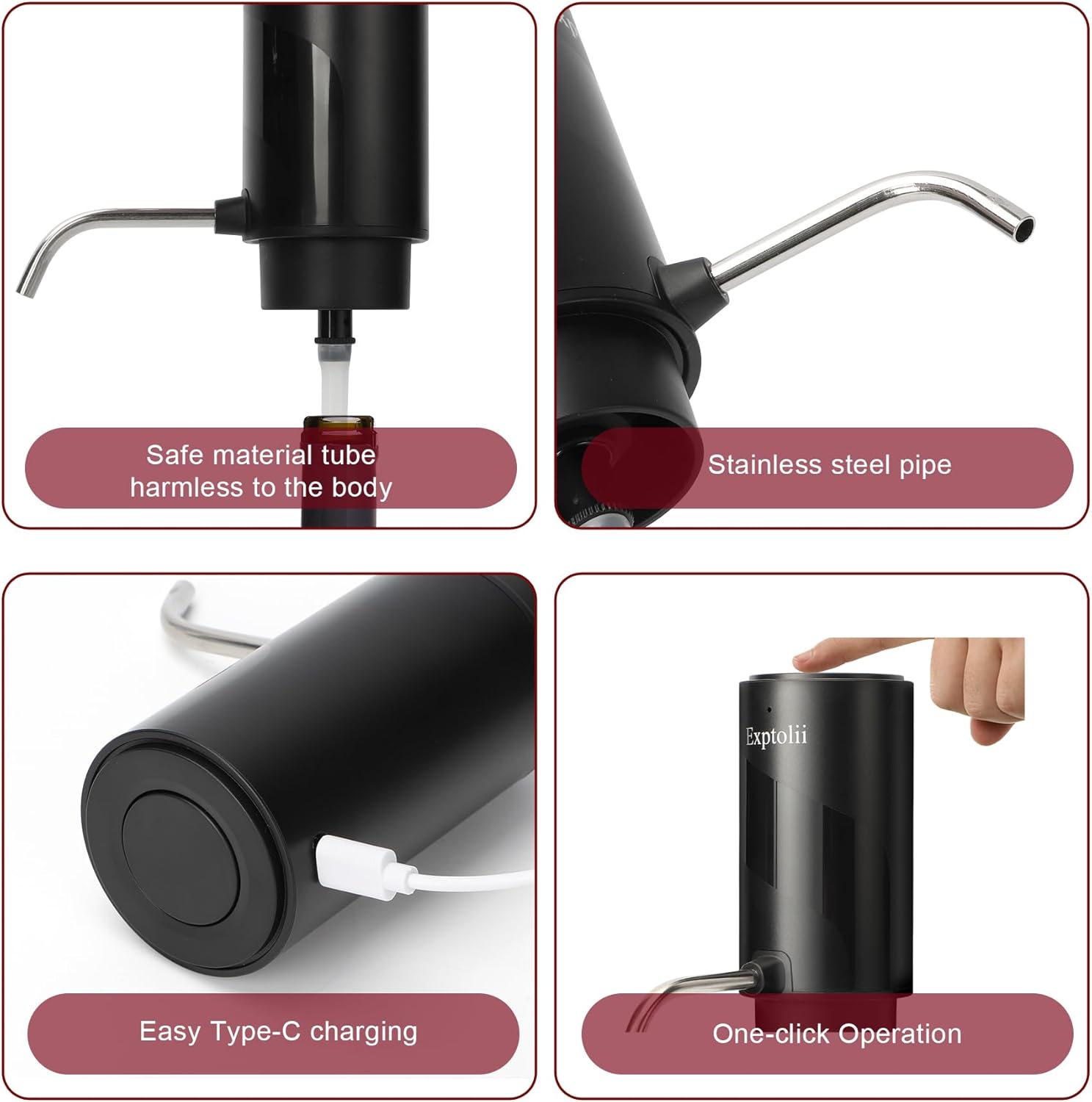 Electric Wine Aerator, Wine Decanter, Wine Dispenser, Wine Gift, Automatic One-Touch Wine Pourer Pump Wine Oxidizer for Red and White Wine Re-Chargeable