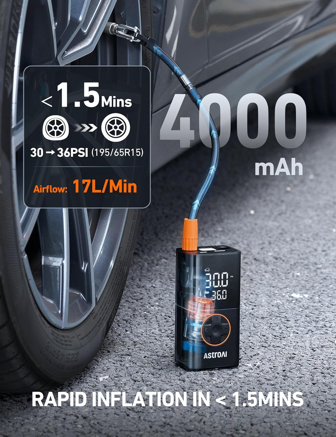 L7 Tire Inflator Portable Air Compressor Cordless Mini Bike Pump with Digital Dual Values Display, 150 PSI Car Tires Air Pump with LED Lights&Pressure Gauge for Auto, Motorcycles, Bikes, Balls
