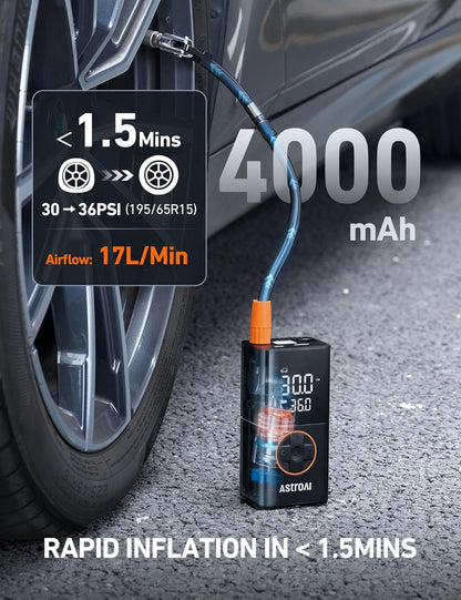 L7 Tire Inflator Portable Air Compressor Cordless Mini Bike Pump with Digital Dual Values Display, 150 PSI Car Tires Air Pump with LED Lights&Pressure Gauge for Auto, Motorcycles, Bikes, Balls