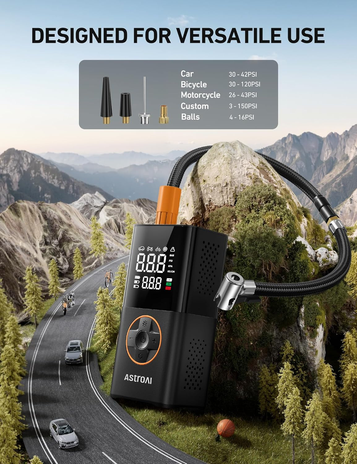 L7 Tire Inflator Portable Air Compressor Cordless Mini Bike Pump with Digital Dual Values Display, 150 PSI Car Tires Air Pump with LED Lights&Pressure Gauge for Auto, Motorcycles, Bikes, Balls