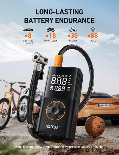 L7 Tire Inflator Portable Air Compressor Cordless Mini Bike Pump with Digital Dual Values Display, 150 PSI Car Tires Air Pump with LED Lights&Pressure Gauge for Auto, Motorcycles, Bikes, Balls